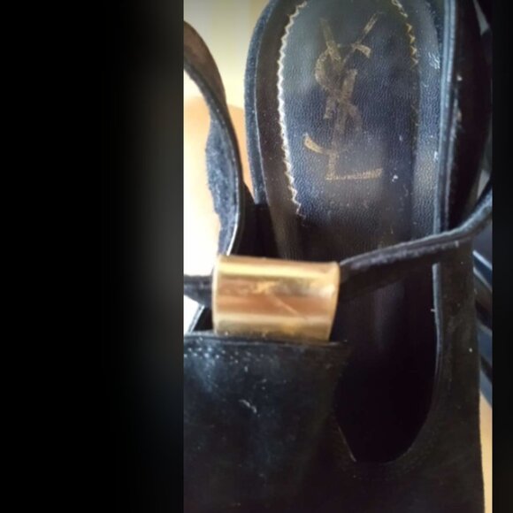 Yves Saint Laurent Women's Gold Peep Toe Heels Sz 37 - Picture 2 of 10